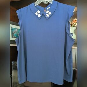Navy Sleeveless Flower Detail Top sz XXL by Elle